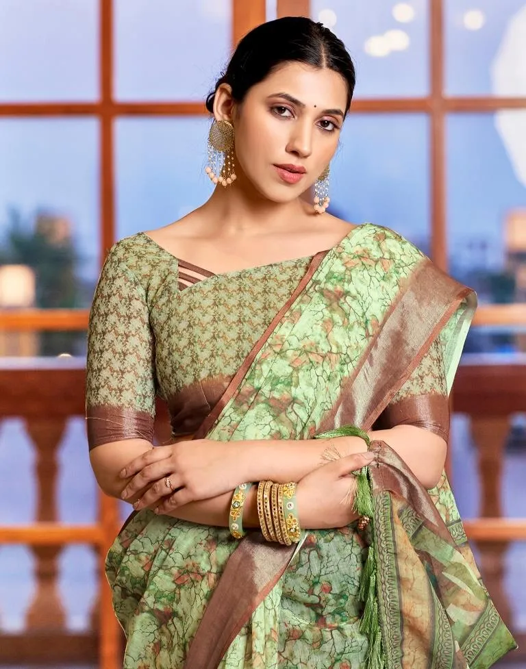 Light Green Linen Printed Sarees