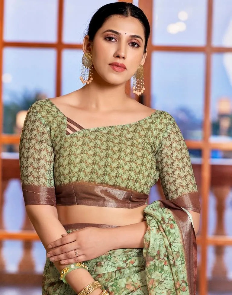 Light Green Linen Printed Sarees