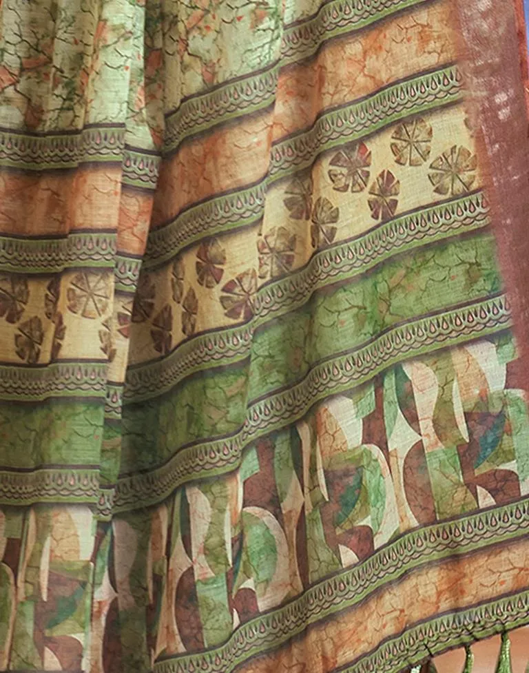 Light Green Linen Printed Sarees