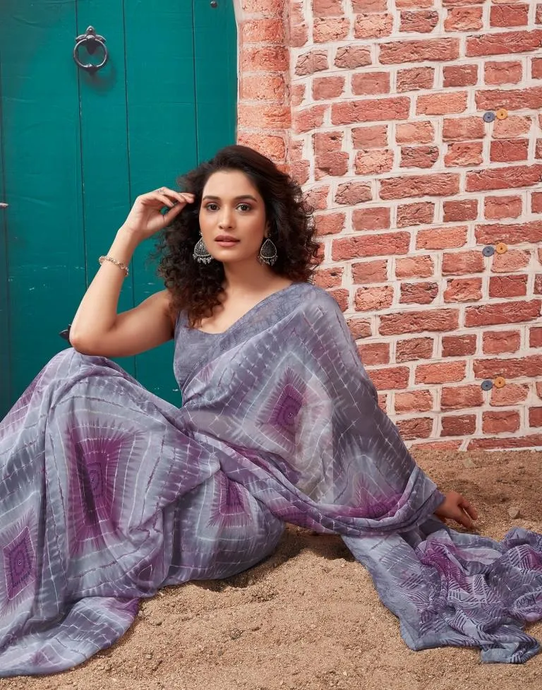 Light Grey Georgette Printed Sarees