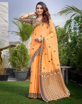 Light Orange Silk Plain Sarees