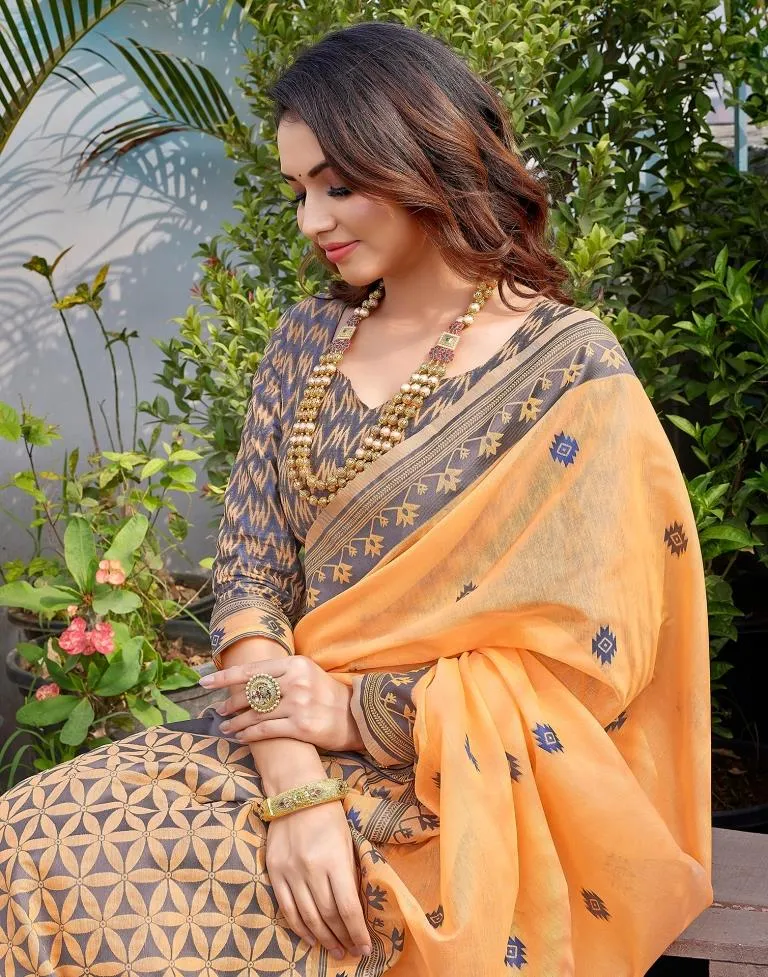 Light Orange Silk Plain Sarees