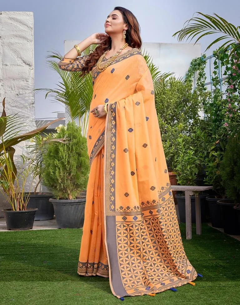 Light Orange Silk Plain Sarees