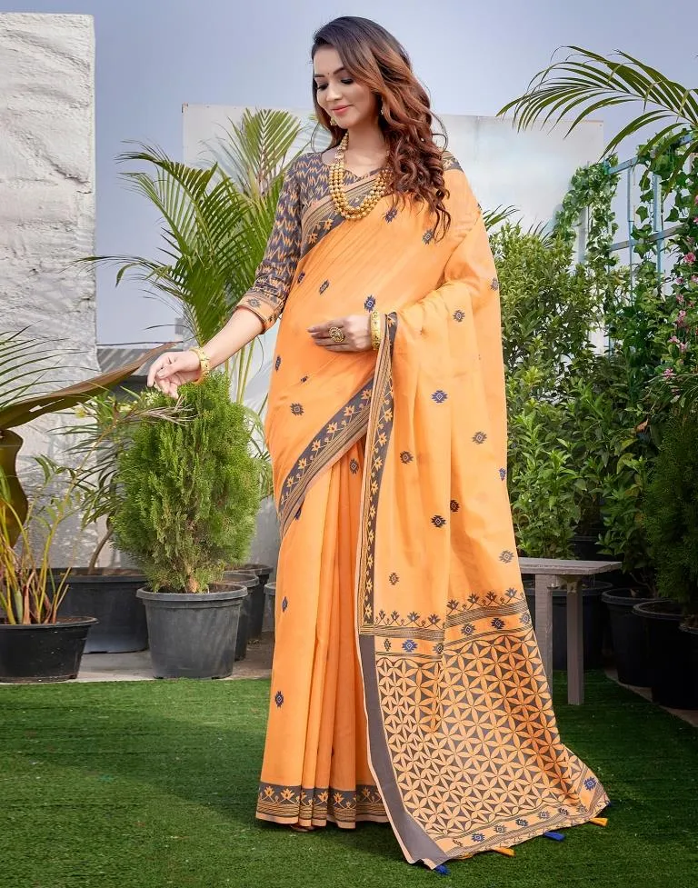 Light Orange Silk Plain Sarees