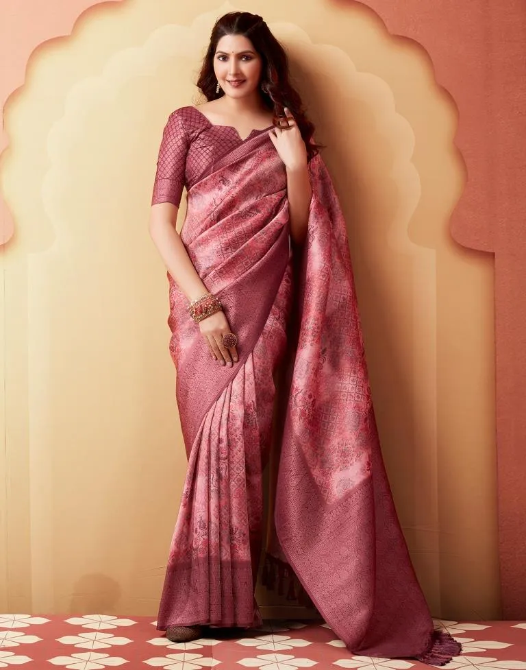 Light Pink Silk Printed Sarees