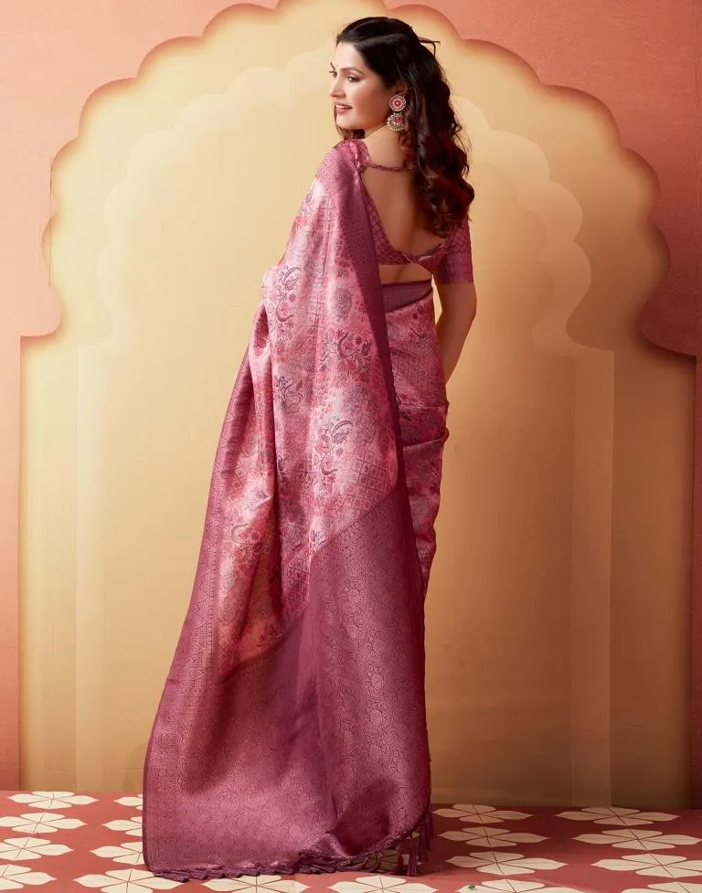 Light Pink Silk Printed Sarees