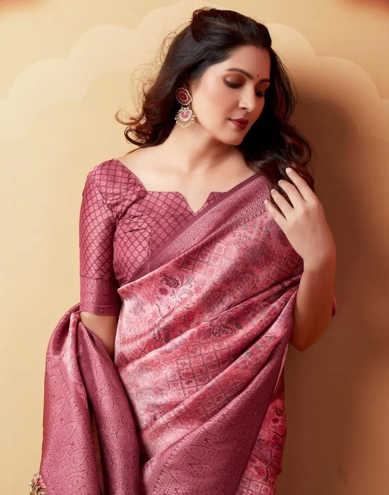 Light Pink Silk Printed Sarees