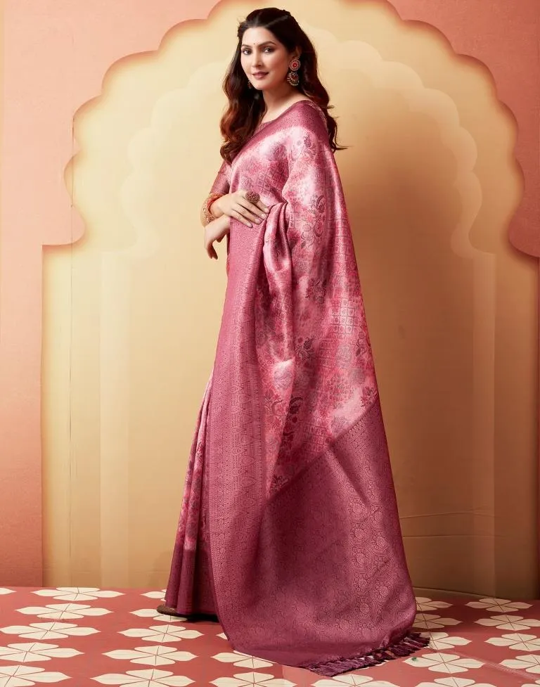 Light Pink Silk Printed Sarees