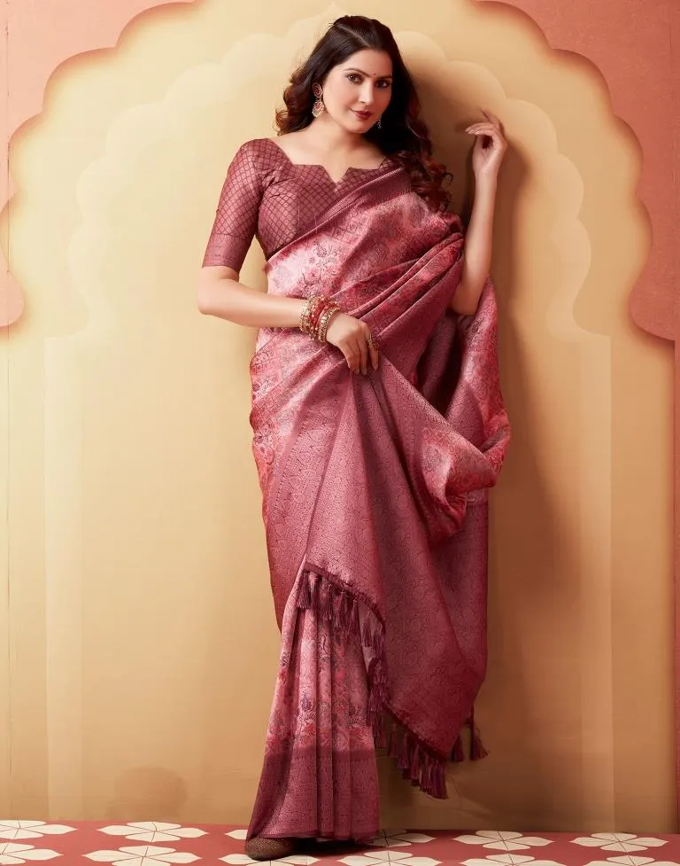 Light Pink Silk Printed Sarees