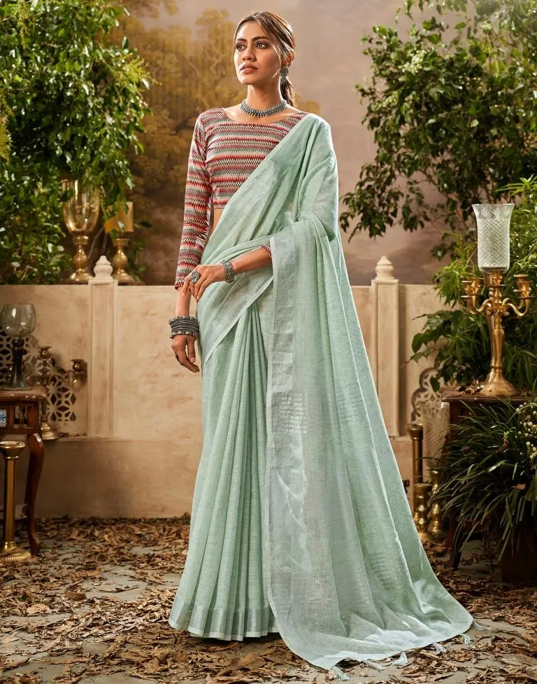 Light Pista Green Cotton Woven Sarees