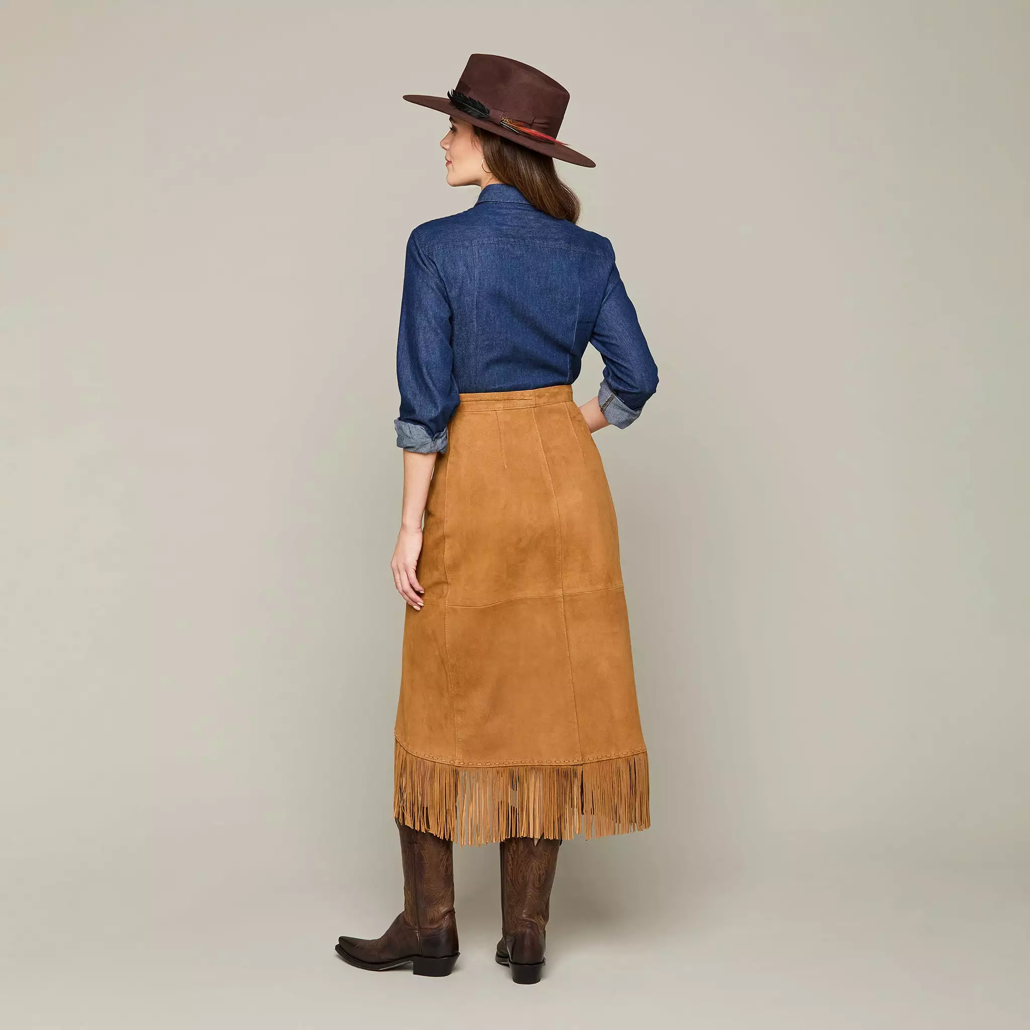 Long Fringe Wrap Skirt :: Cinnamon