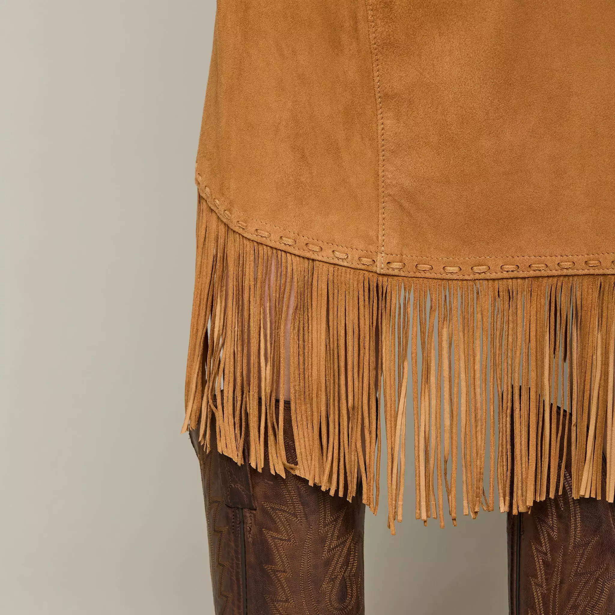 Long Fringe Wrap Skirt :: Cinnamon