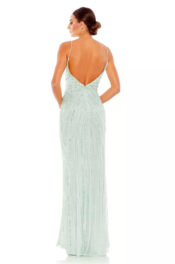 Mac Duggal beaded sleeveless faux wrap gown style 93733