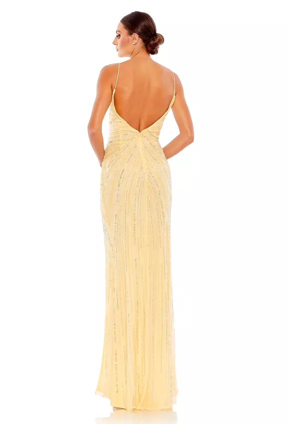 Mac Duggal beaded sleeveless faux wrap gown style 93733