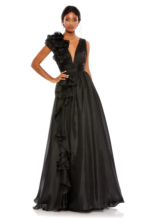 Mac Duggal ruffle detailed evening gown style 48856