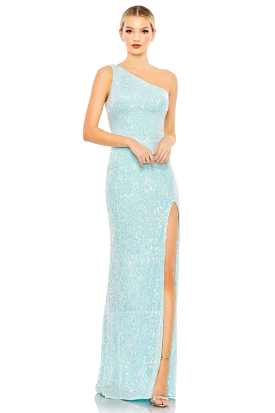 Mac Duggal sequined one shoulder draped gown style 26990