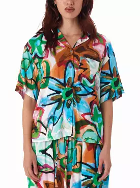 Marker Drawn Flower Short Sleeve Buttondown Shirt