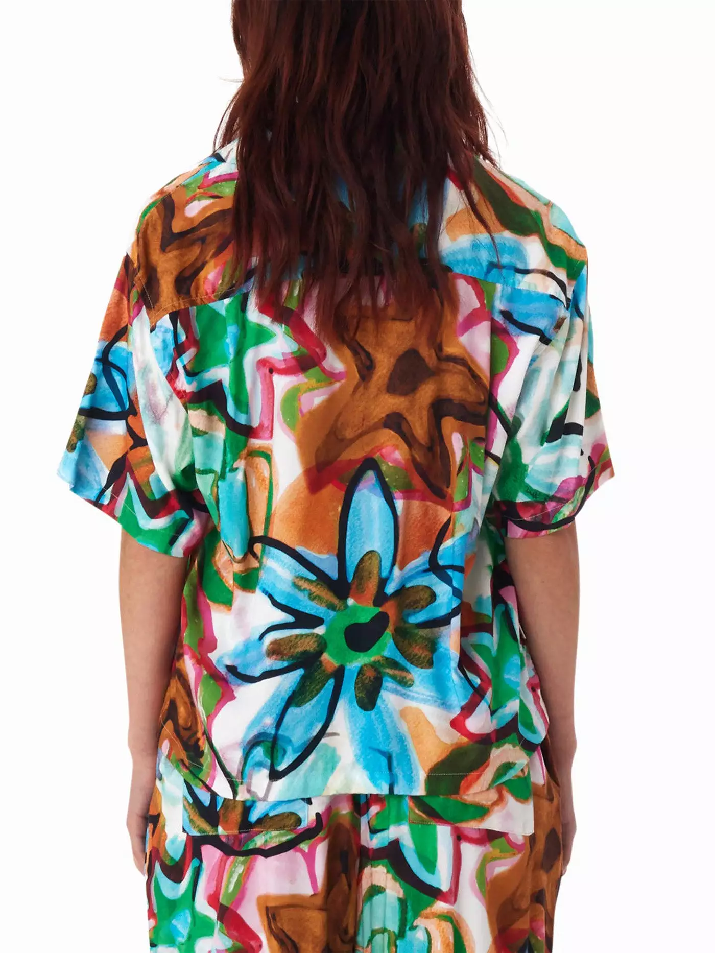 Marker Drawn Flower Short Sleeve Buttondown Shirt