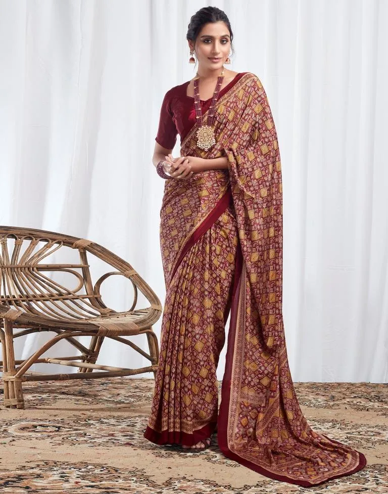 Maroon Silk Printed Sarees