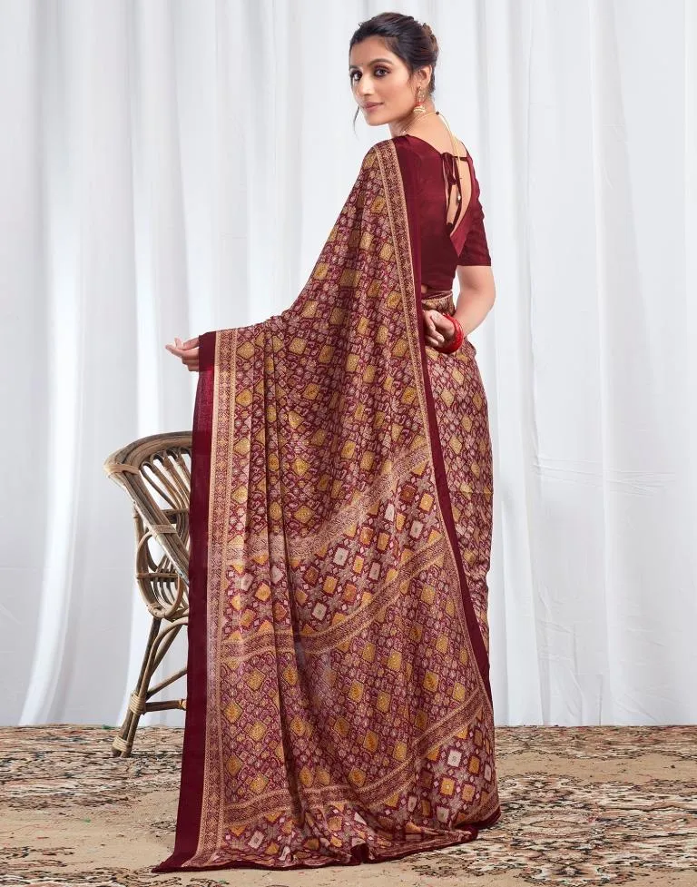 Maroon Silk Printed Sarees