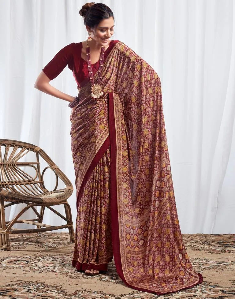 Maroon Silk Printed Sarees