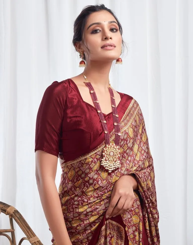 Maroon Silk Printed Sarees