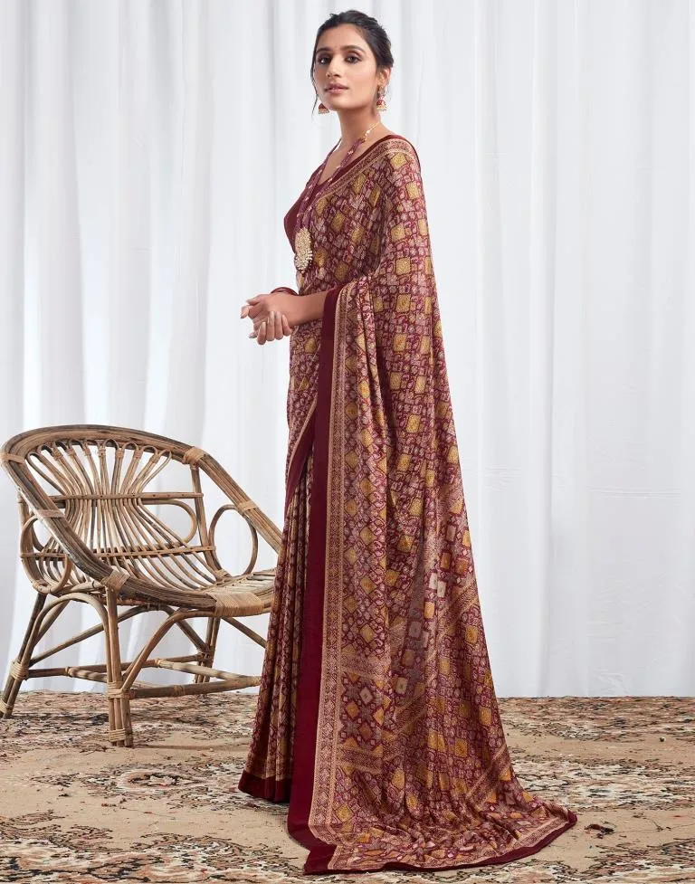 Maroon Silk Printed Sarees