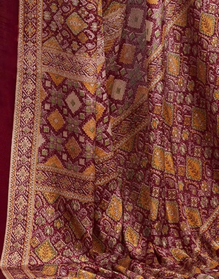 Maroon Silk Printed Sarees