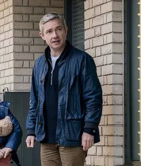 Martin Freeman Breeders Jacket - Navy Blue Bomber Jacket