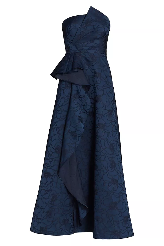 ML Monique Lhullier deep sea jacquard strapless gown