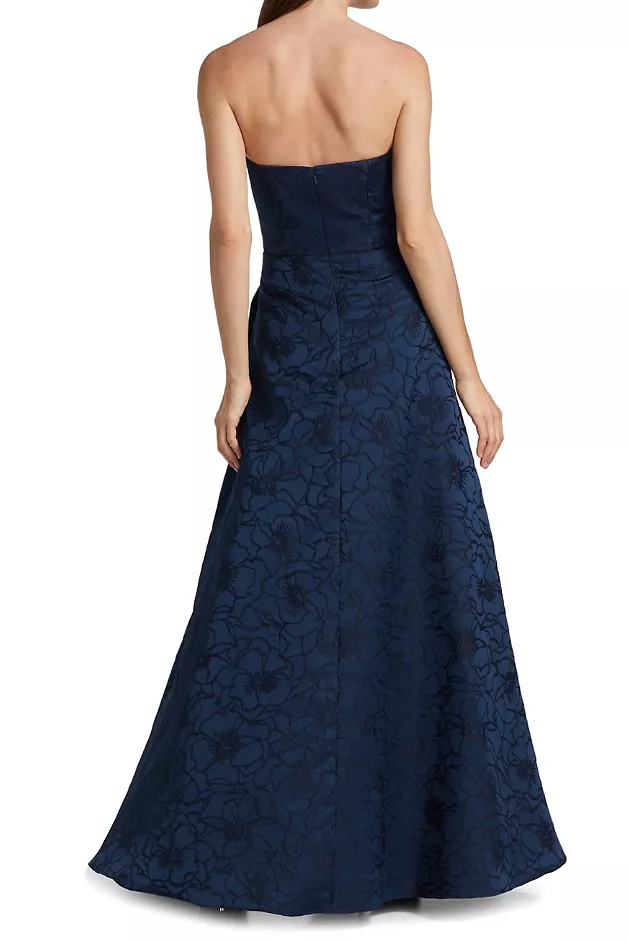 ML Monique Lhullier deep sea jacquard strapless gown