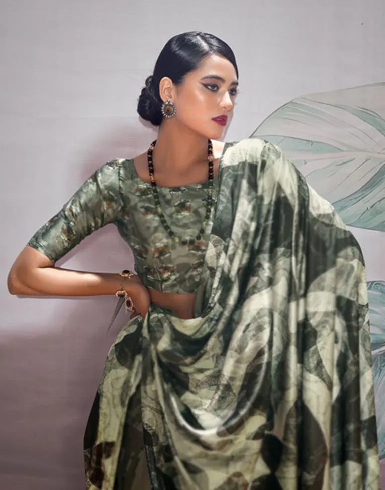 Moss Green Silk Printed Sarees