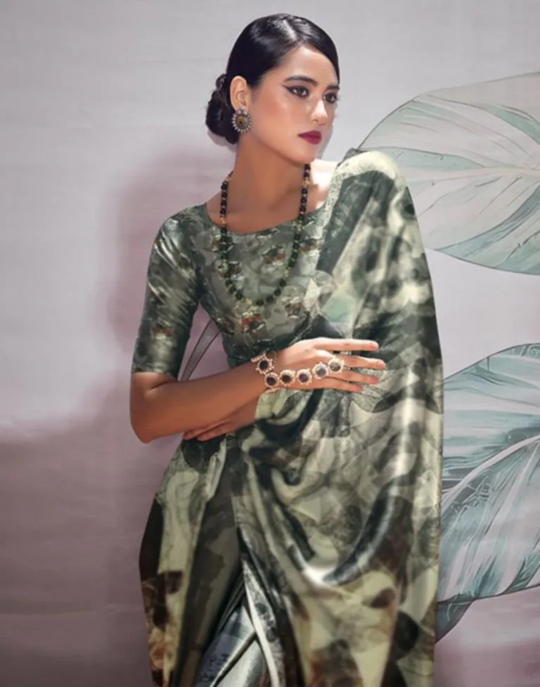 Moss Green Silk Printed Sarees