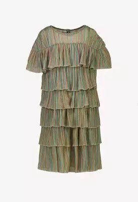 Multicolor Tiered Stripes Lurex Layers Dress