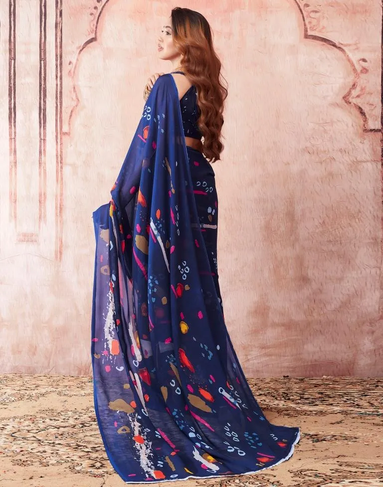 Navy Blue Georgette Printed Sarees