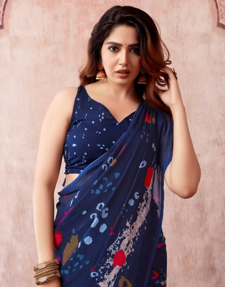 Navy Blue Georgette Printed Sarees