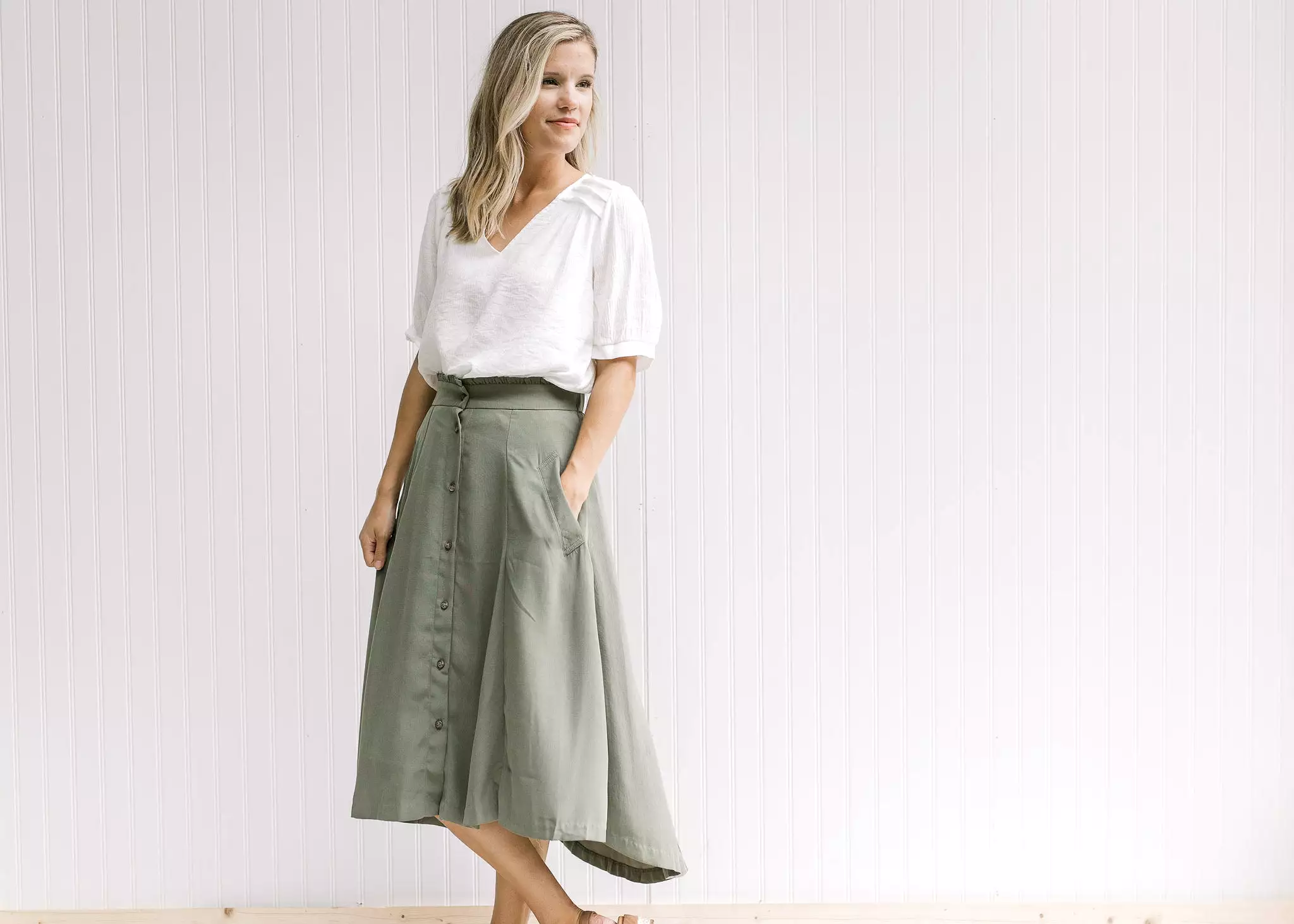 Olive Swing Button Skirt