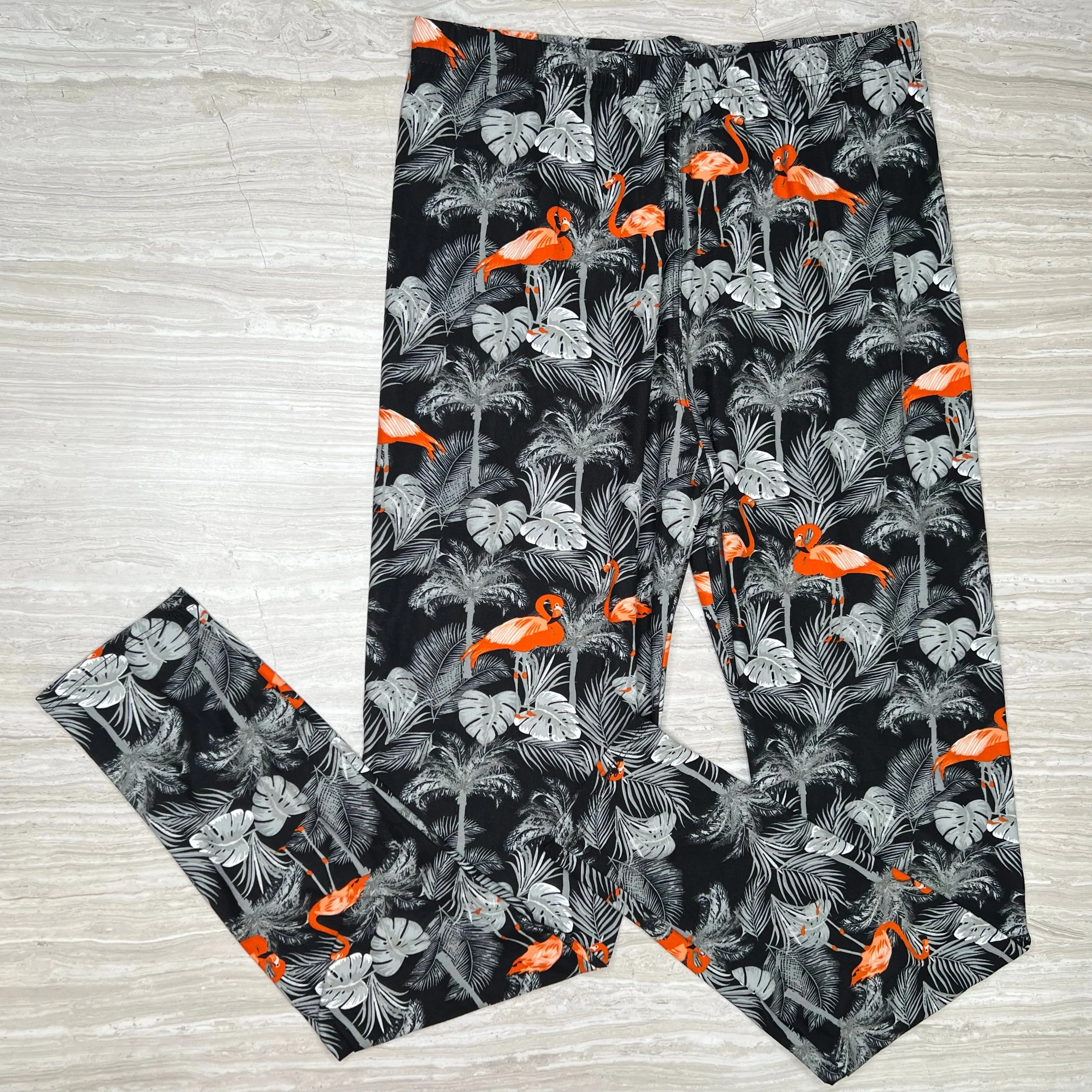 Orange Flamingo Print Leggings