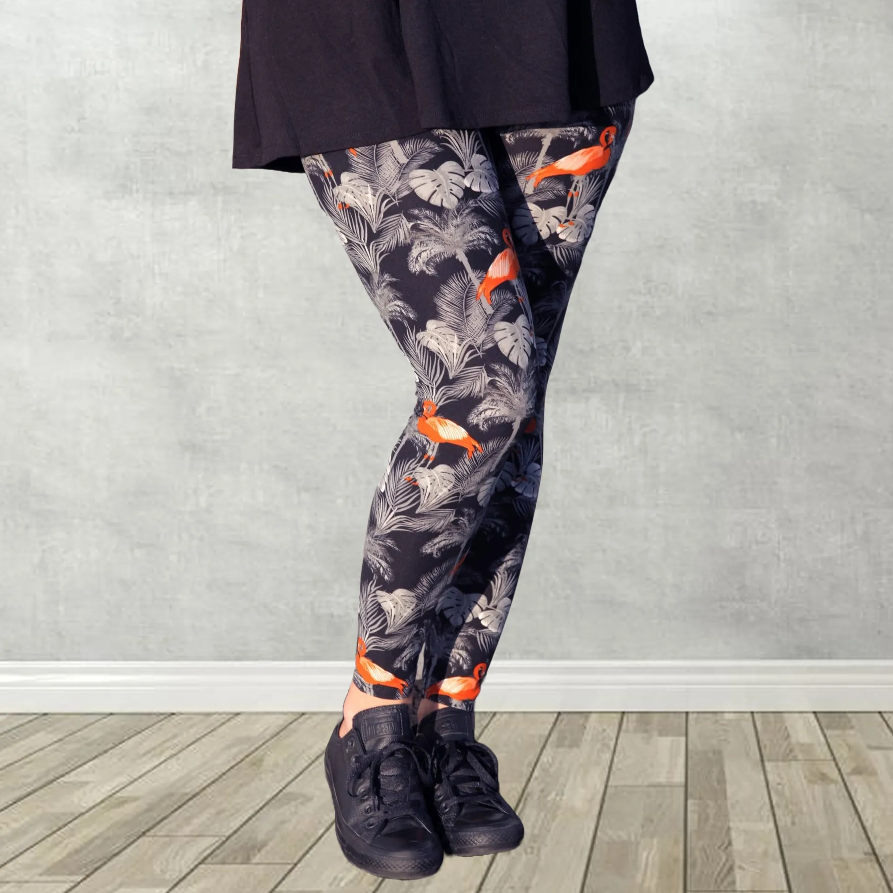 Orange Flamingo Print Leggings