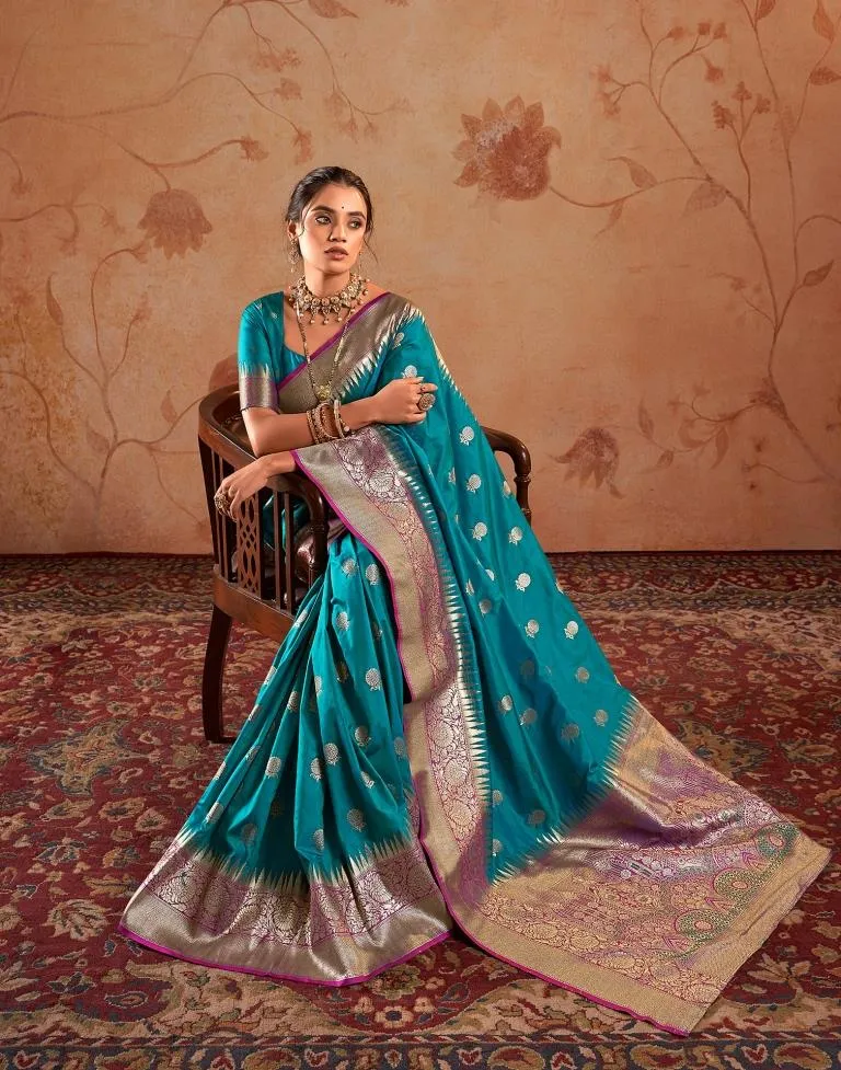 Pacock Blue Silk Banarasi Sarees