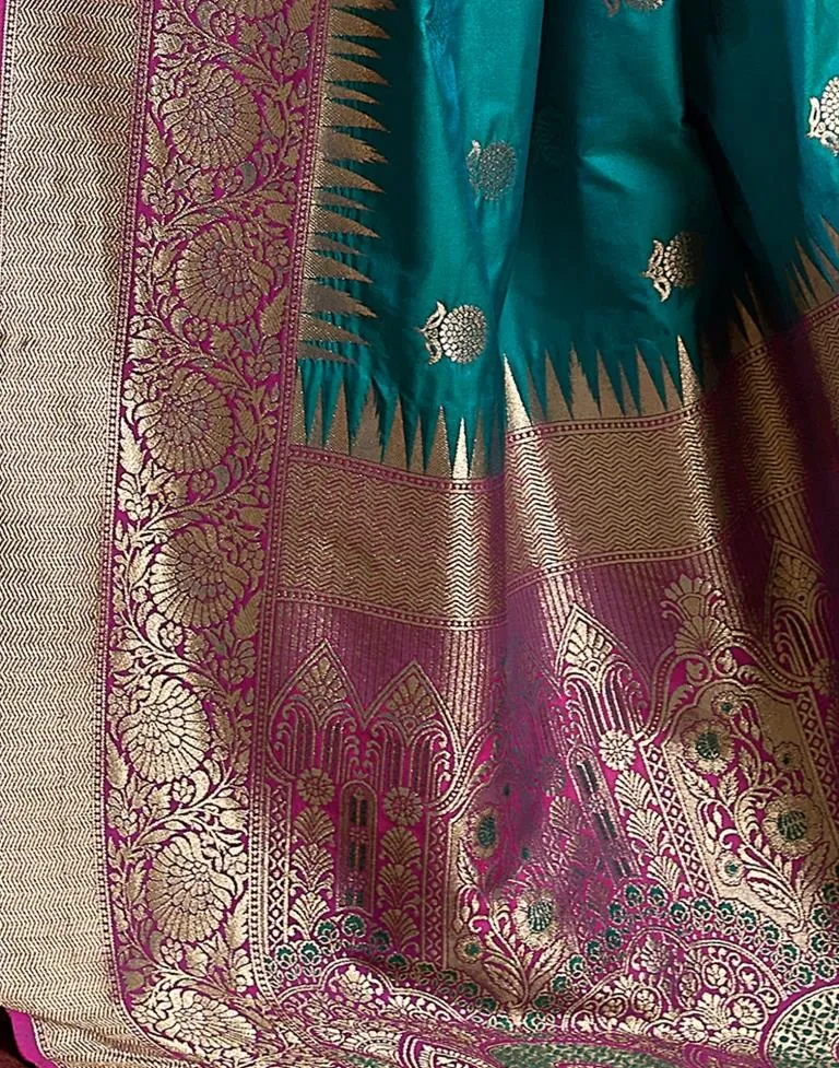 Pacock Blue Silk Banarasi Sarees