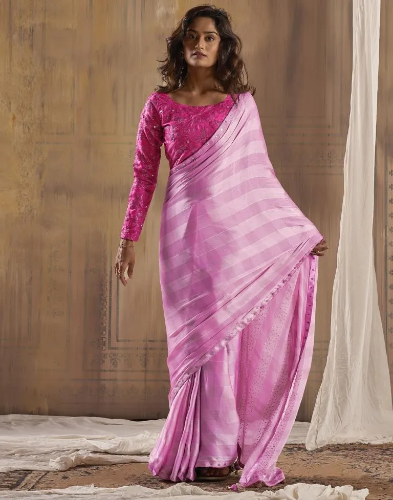 Pink Chiffon Plain Sarees