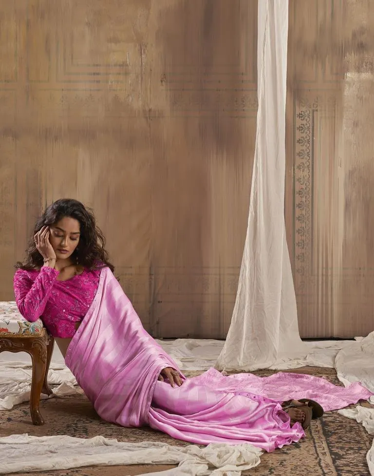 Pink Chiffon Plain Sarees