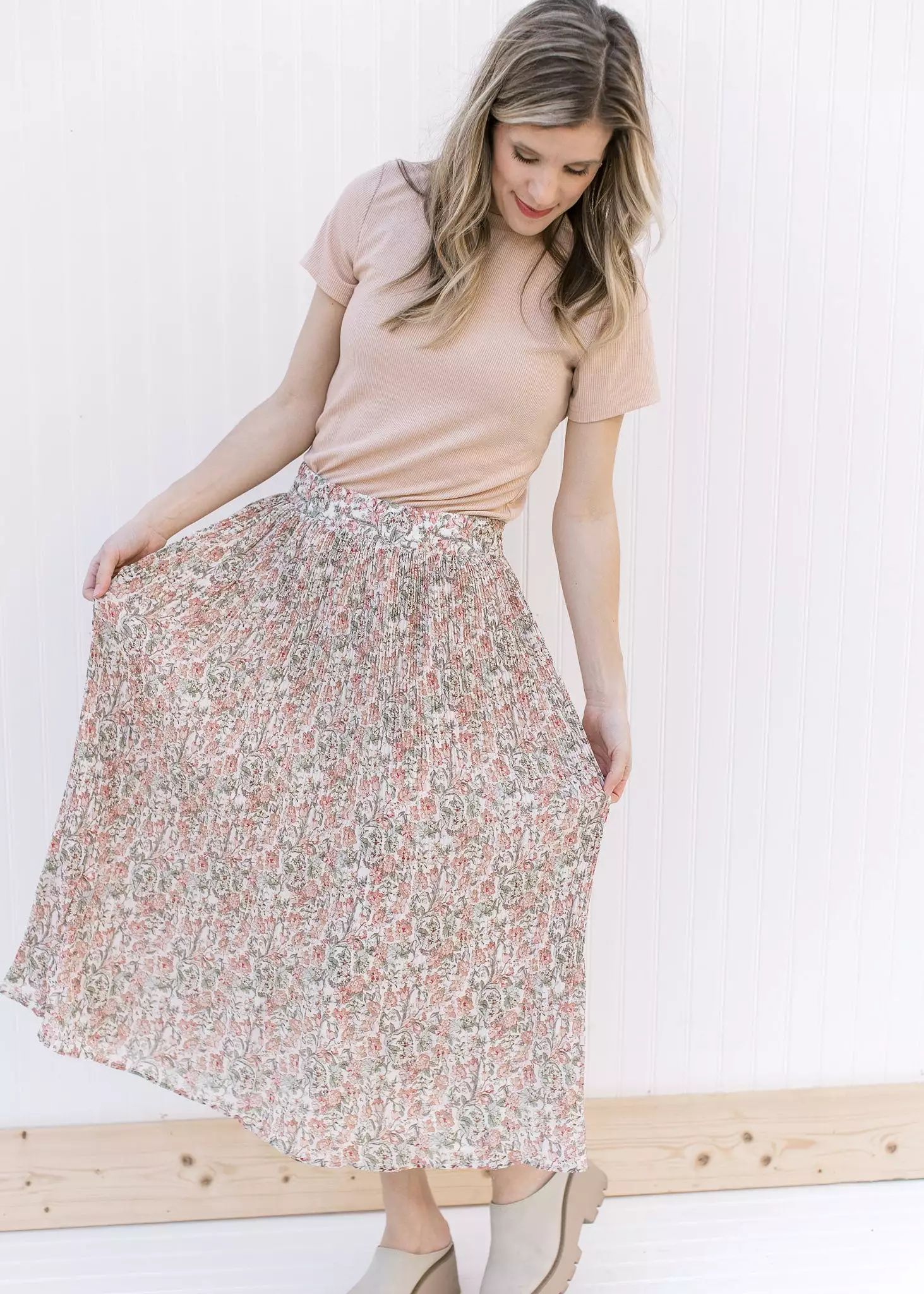 Pink Lotus Pleated Midi Skirt