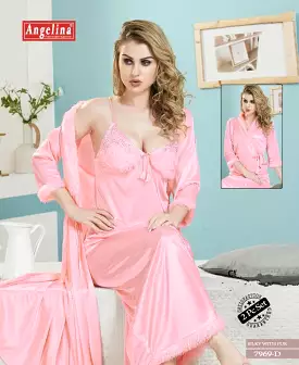 Premium  2 Pc  Sexy Pink  Fur  Nighty for Women-RG001SNP