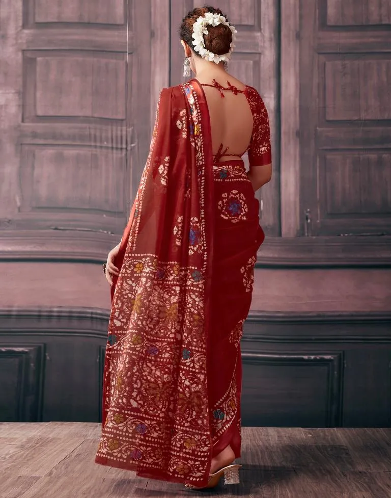 Red Cotton Printed Sarees