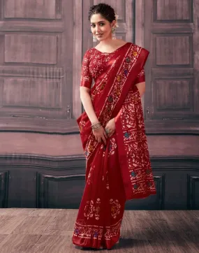 Red Cotton Printed Sarees