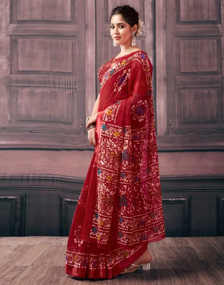 Red Cotton Printed Sarees