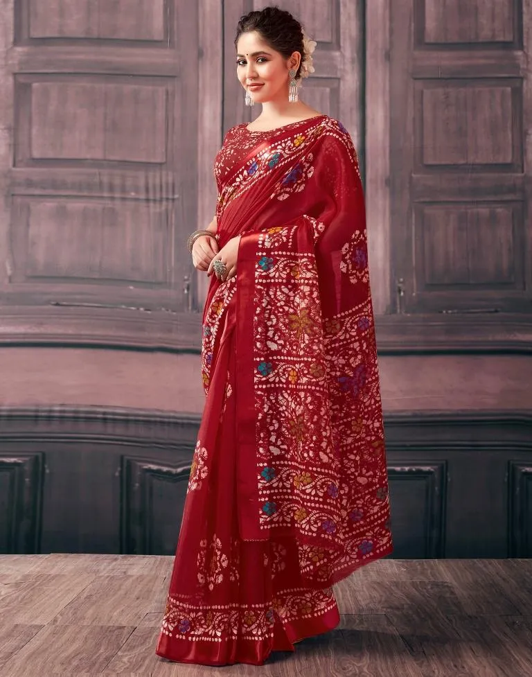 Red Cotton Printed Sarees