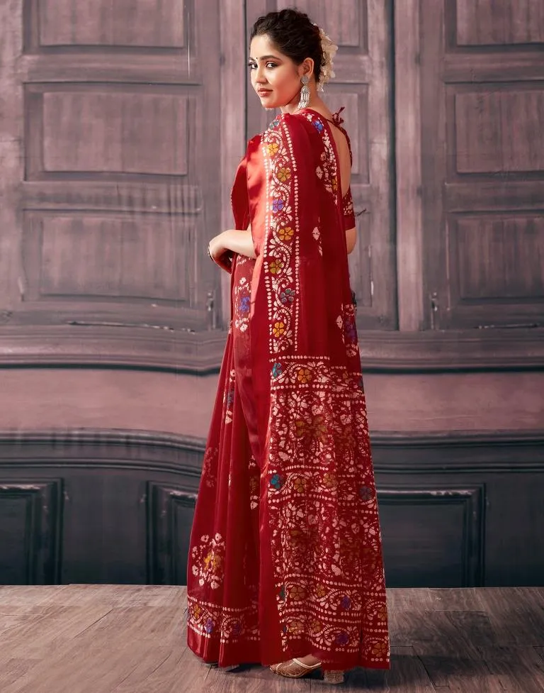 Red Cotton Printed Sarees